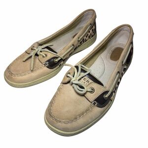 SPERRY Top Sider Women’s Loafers Sz 9 M Tan Animal Leopard Print Shoes Boat